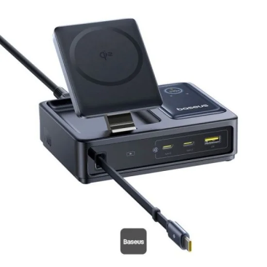 Baseus Nomos Qi2 140W 5-In-1 Desktop Charger With Digital Display - Cosmic Black